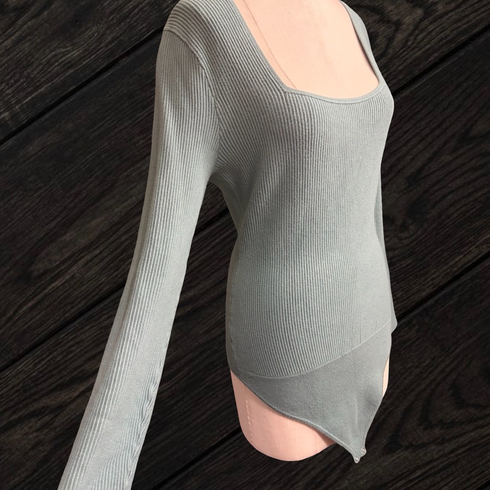Abercrombie & Fitch Ribbed Knit Square Neck Teal Bodysuit Women's Size Medium - Picture 4 of 7